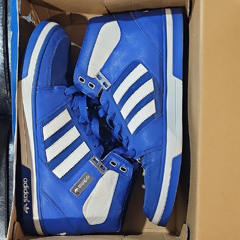 Adidas Men's High-Top Blue and White Sneakers